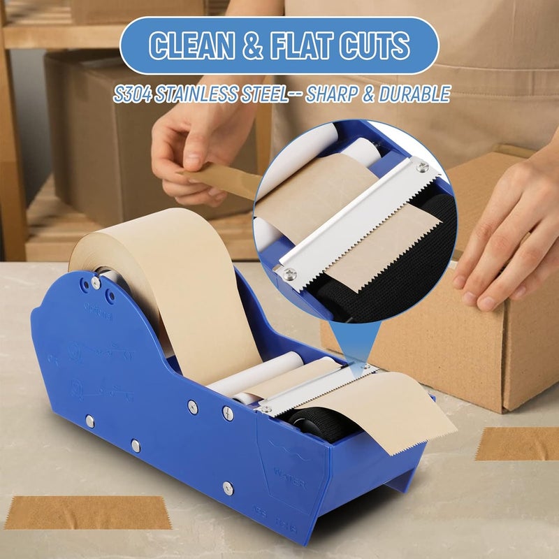 Frifreego Water-Activated Tape Dispenser, Manual Kraft Gum Tape Dispenser, Width Adjustable 1.18-3.15", Light Weight & Portable Packing Tape Dispenser Set, Blue - Image 3